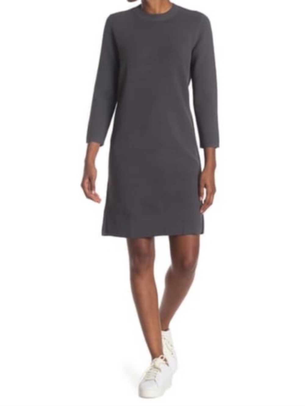 Club Monaco Ribbed Crewneck Mini Dress Gray